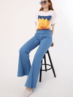 Mavi Pamuklu Ispanyol Paça Pantolon