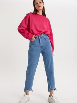 Mavi %100 Pamuk Lazer Kesim Denim Pantolon