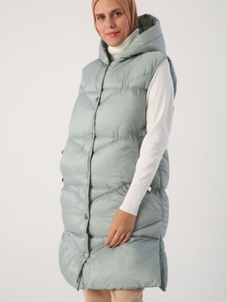 Mint Geometrik Dikişli Şişme Yelek