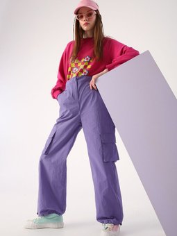 Mor Kargo Cepli Paçası Büzgülü Paraşüt Pantolon