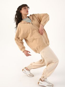 Vizon Ribanalı Kanguru Cepli Oversize Hırka