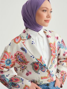 Beli Tokalı Desenli Ceket 24y5407 Pembe