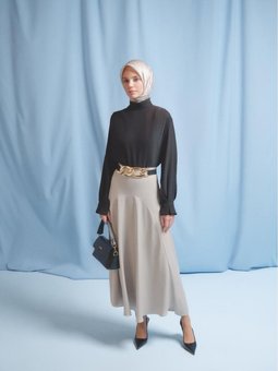 Kuplu Ve Godeli Etek 24y1623 Vizon