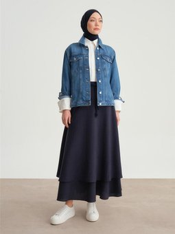 Örgü Kemerli 2 Kat Etek 24y1613 Lacivert