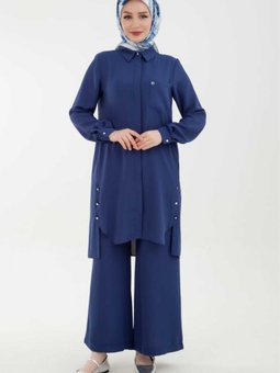 Armine Trend Pantolonlu Beli Lastikli İkili Takım İndigo 24yt629