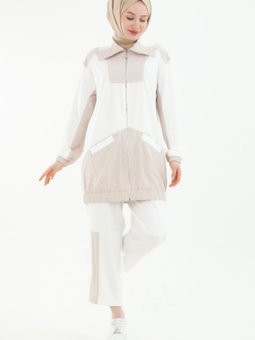 Armine Trend Paraşüt Detaylı Fermuarlı Takım Ekru 24yt626
