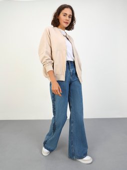 Yıkama Detaylı Bomber Taş Rengi Ceket