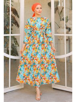 Çiçek Desenli Mint Elbise