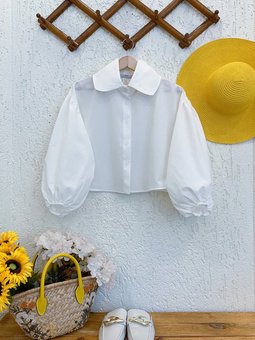 Beyaz Bebe Yaka Crop Gömlek