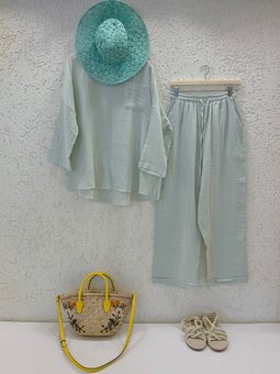 Müslin Salaş İkili Su Yeşili Takım