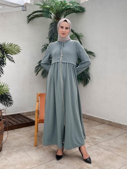 Boydan Fermuarlı Ferace Mint 569b