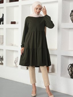 Kol Uçları Lastikli Haki Tunik