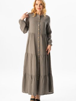 Uzun Kol Sezen Mevsimlik Müslin Ferace Gri