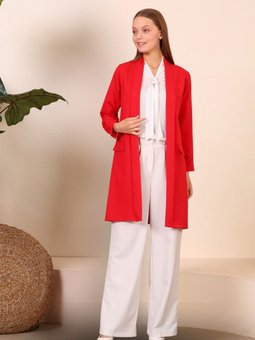 Ceket Tesettur Blazer Kadin Kırmızı
