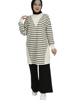 2 İp Kumaş Çizgili Sweatshirt