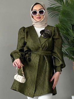 Gül Broş Ceket Yeşil