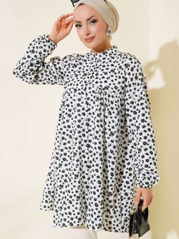 Çiçek Desenli Tunik Sıyah