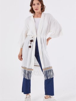 Saçak Detaylı Ekru Hırka