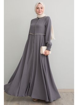 Nakışlı Mevlana Kumaş Gri Ferace