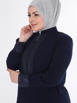 Dantelli Fermuarlı Medine Ipeği Ferace