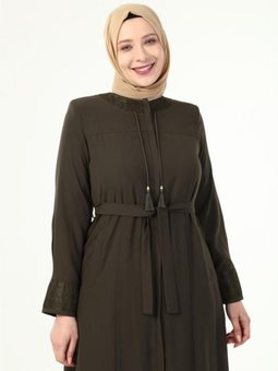 Yakası Ve Kolu Dantel Detaylı Büyük Beden Yazlık Ferace