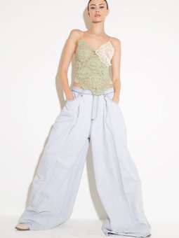 Açık Mavi Yüksek Bel Paçası Geniş Kot Pantolon