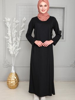 Siyah Pamuklu Bağlamalı Namaz Elbisesi