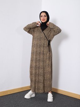 Yazlık Yandan Bağlamalı Namaz Elbisesi Leopar Desenli