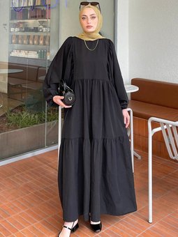 Balon Kol Katlı Yazlık Elbise