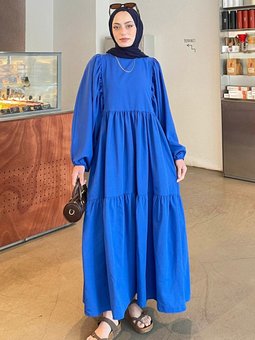 Balon Kol Katlı Yazlık Elbise