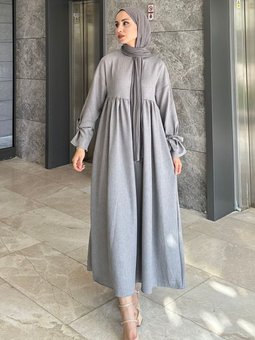 Düşük Kol Bağlamalı Keten Elbise