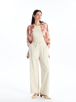 Lcw Modest Beli Lastikli Düz Keten Karışımlı Pantolon