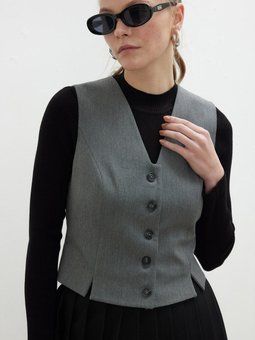 Özel Dikiş Kısa Yelek Gri