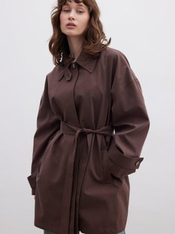 Stokholm Şal Detaylı Oversıze Trençkot Kahverengi