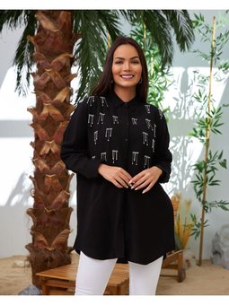 Keten Önü Taşlı Gömlek