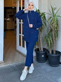 24y2244 Lacivert Ceketi Taşlı İkili Takım