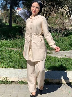 24y3211 Bej Parlak Bağcıklı İkili Takım