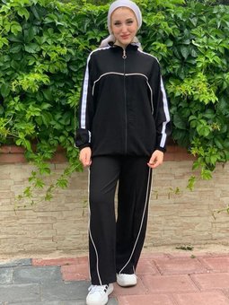 24y3225 Siyah Şeritli Spor İkili Takım