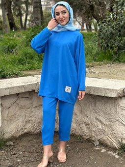 24y3242 Mavi Arma Nakışlı Basıc Takım