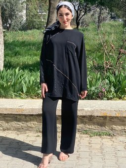 24y3298 Siyah Zımbalı İkili Takım