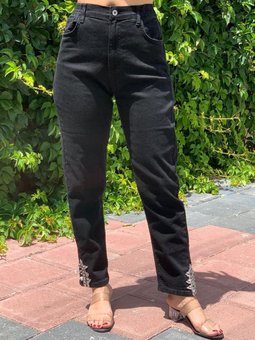 Antrasit Yırtmacı Taşlı Likralı Kot Pantolon