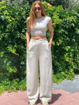 Bej Ham Keten Pantolon