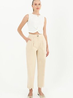 Bej Koton Pensli Pantolon