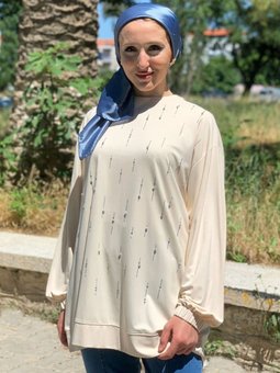 Bej Taşlı Sweat Tunik