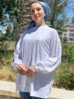 Beyaz Taşlı Sweat Tunik