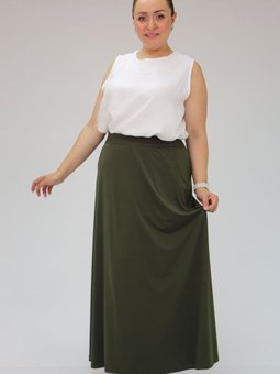 Haki Büyük Beden Penye Basic Uzun Etek