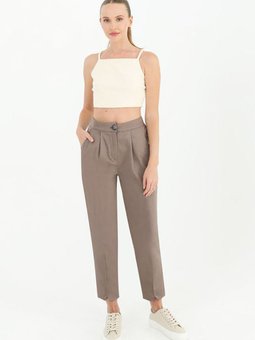 Koyu Bej Koton Pensli Pantolon