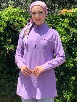 Lila Boncuk Taşlı Tensel Gömlek Tunik