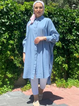 Mavi Oversıze Yarasakol Uzun Tunik