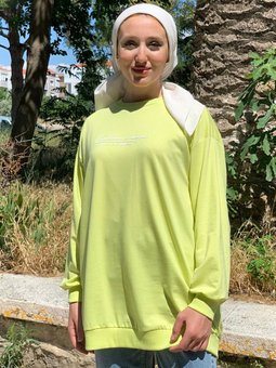 Neon Yeşili Basıc Baskılı Tunik